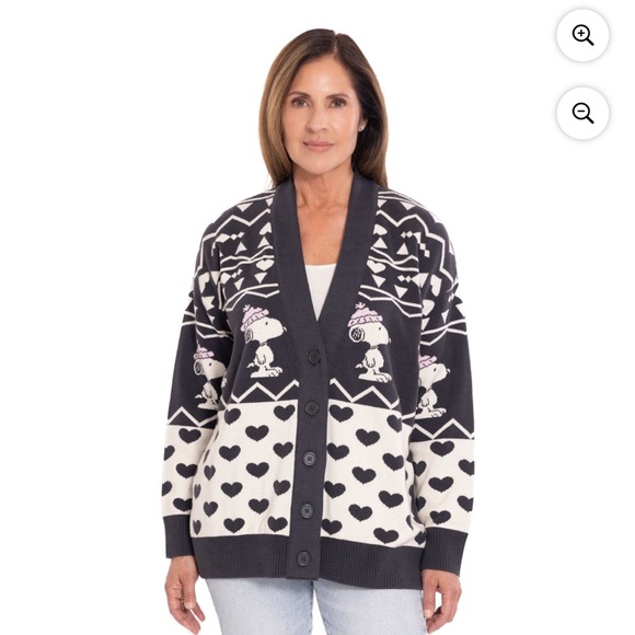 NWT Snoopy Women's Black and Off White Cardigan Sweater - Picture 5 of 11